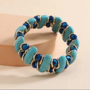 Unique Boho Style Crystal High-Quality Turquoise Elaatic Bangle Brecelet.